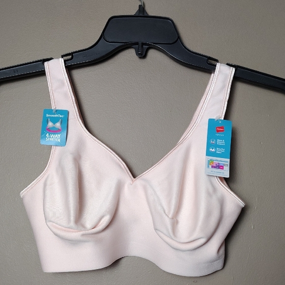 Hanes Light Pink Smooth Tec 4 Way Stretch No Wire Bra XL NWT - Picture 1 of 8
